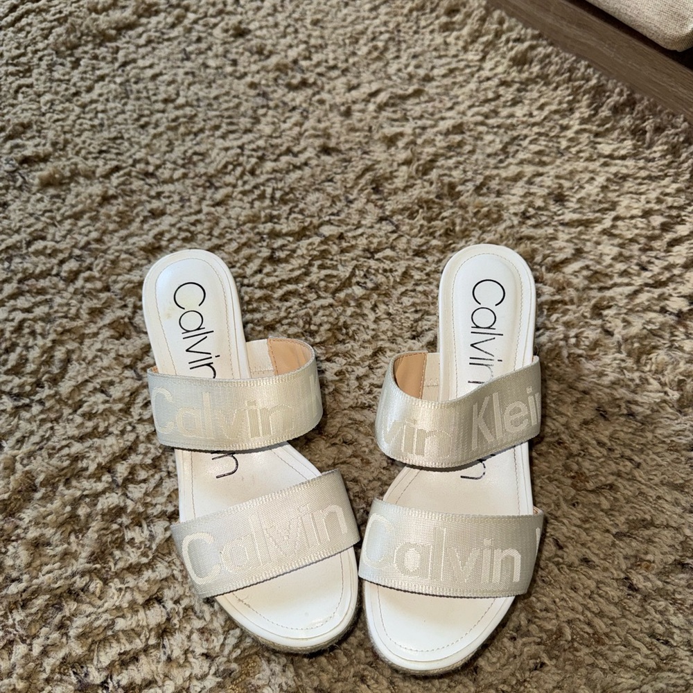 Calvin Klein Women's Cream Slide Platform Sandals